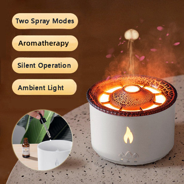 Volcano Aromatherapy Humidifier – Ultrasonic Essential Oil Diffuser with Flame & Jellyfish Mist Effect