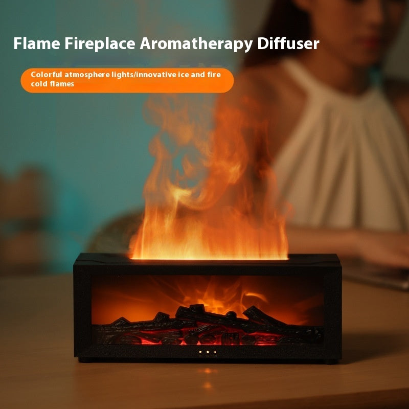 Flame Aromatherapy Diffuser – 3D Firelight Essential Oil Humidifier with Large Mist Output
