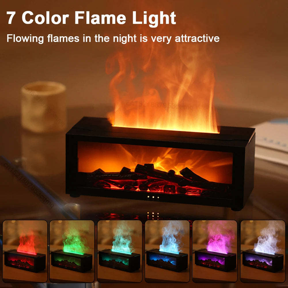 Flame Aromatherapy Diffuser – 3D Firelight Essential Oil Humidifier with Large Mist Output