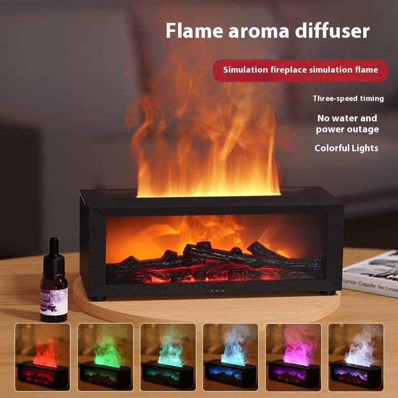 Flame Aromatherapy Diffuser – 3D Firelight Essential Oil Humidifier with Large Mist Output