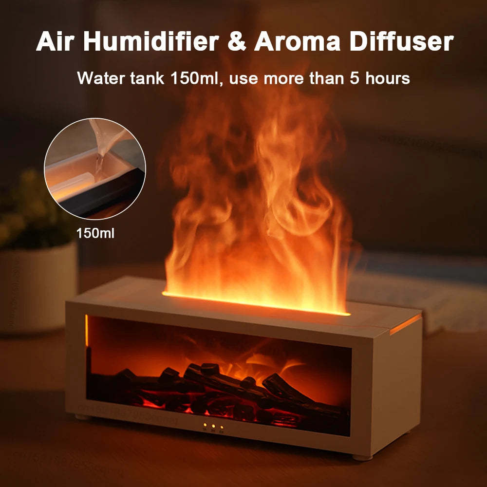 Flame Aromatherapy Diffuser – 3D Firelight Essential Oil Humidifier with Large Mist Output