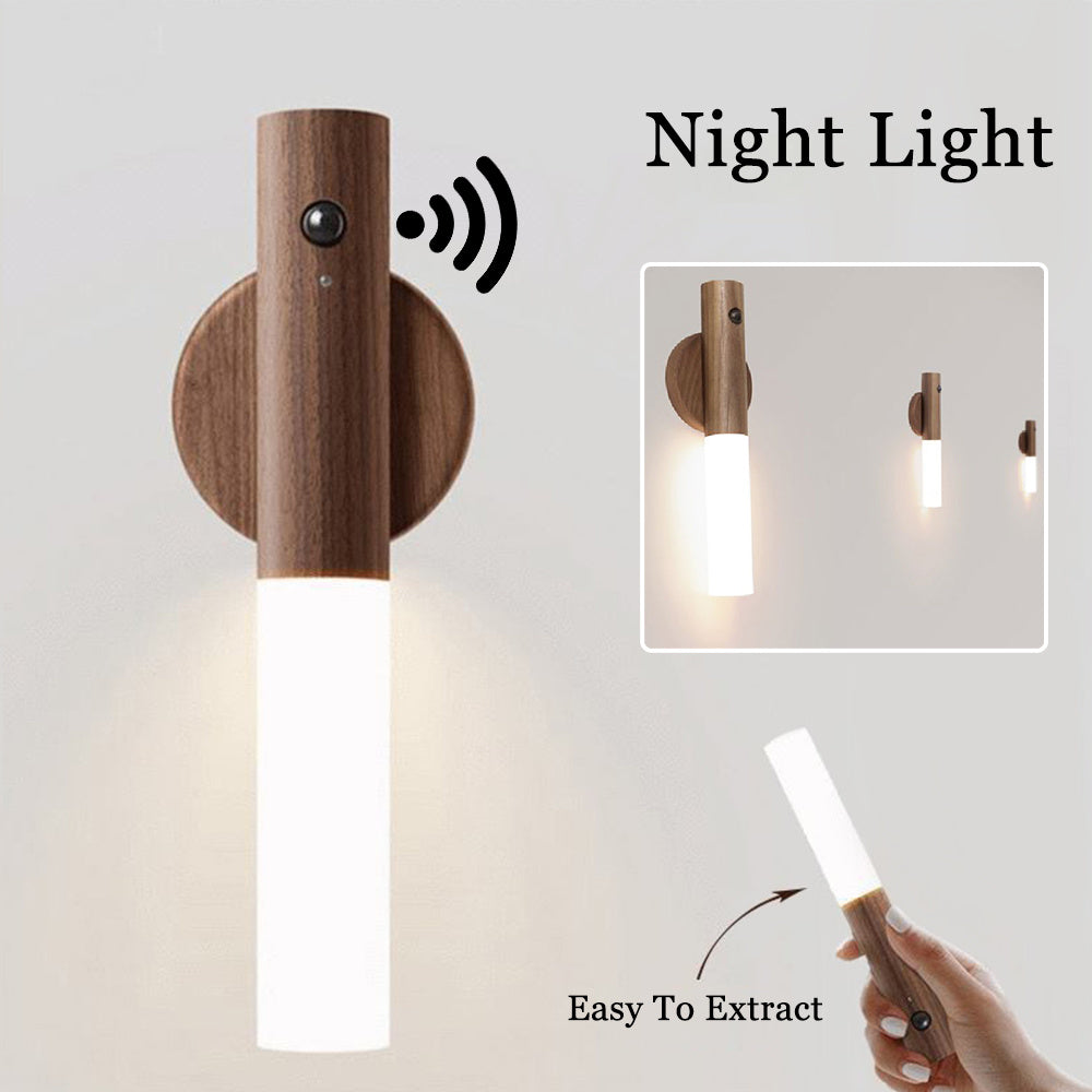 Auto LED USB Magnetic Wood Wireless Night Light with PIR Motion Sensor