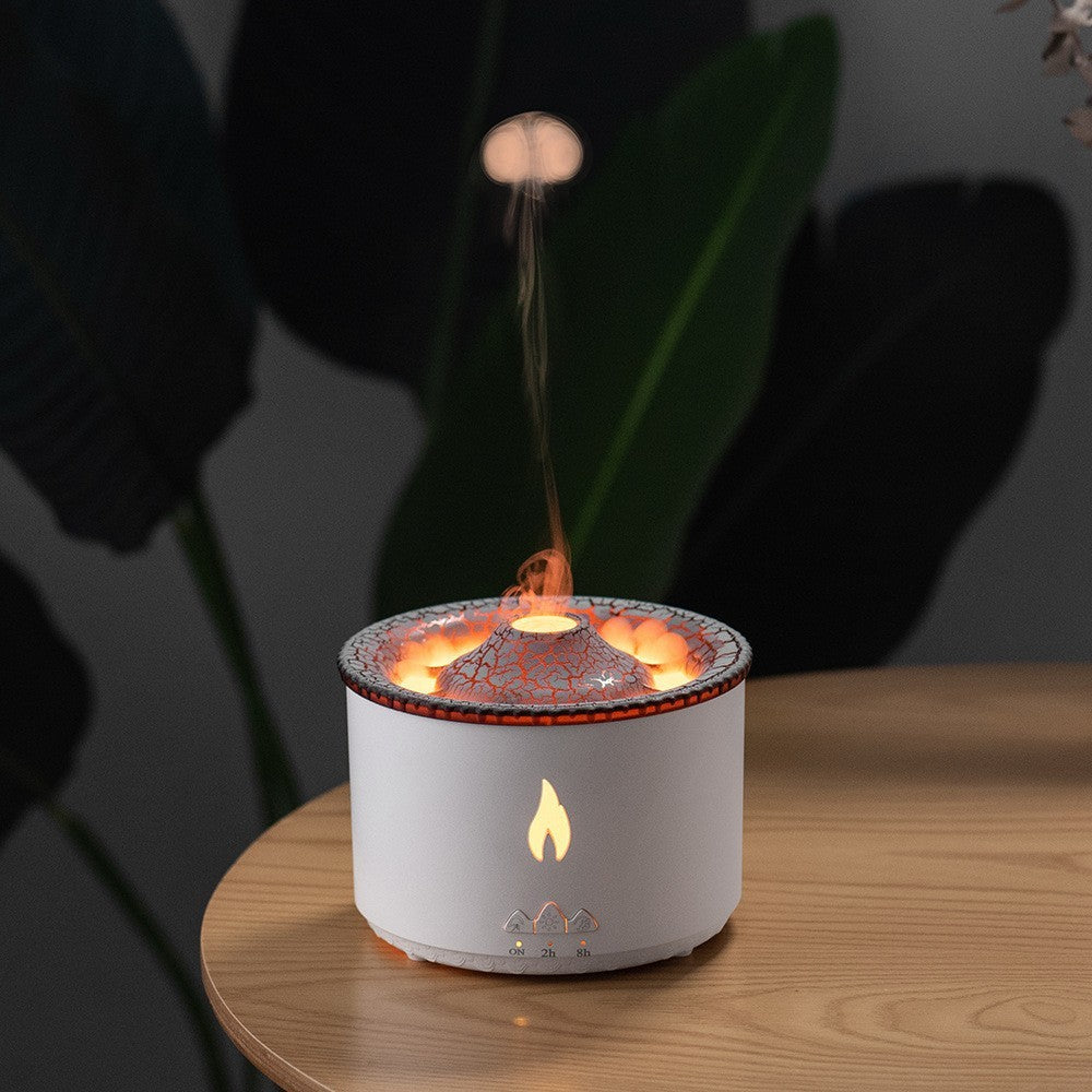 Volcano Aromatherapy Humidifier – Ultrasonic Essential Oil Diffuser with Flame & Jellyfish Mist Effect