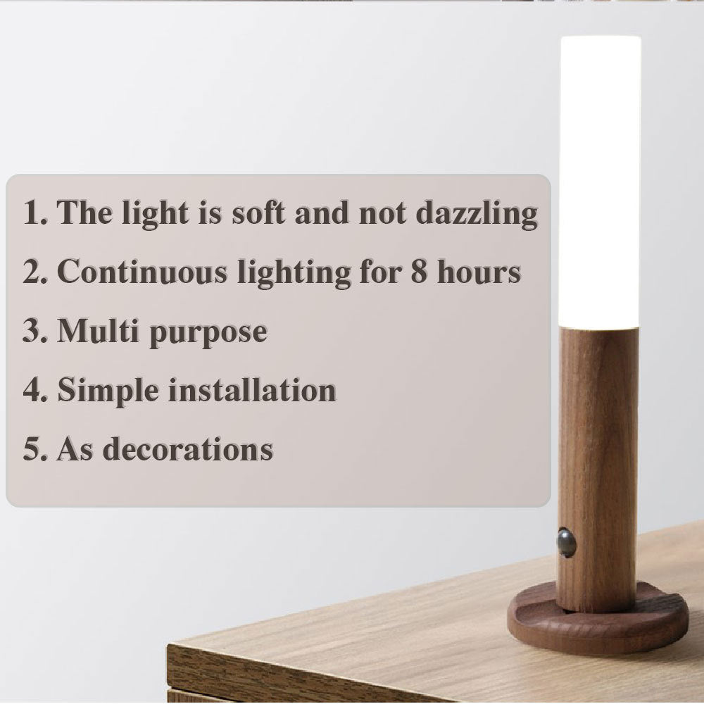 Auto LED USB Magnetic Wood Wireless Night Light with PIR Motion Sensor