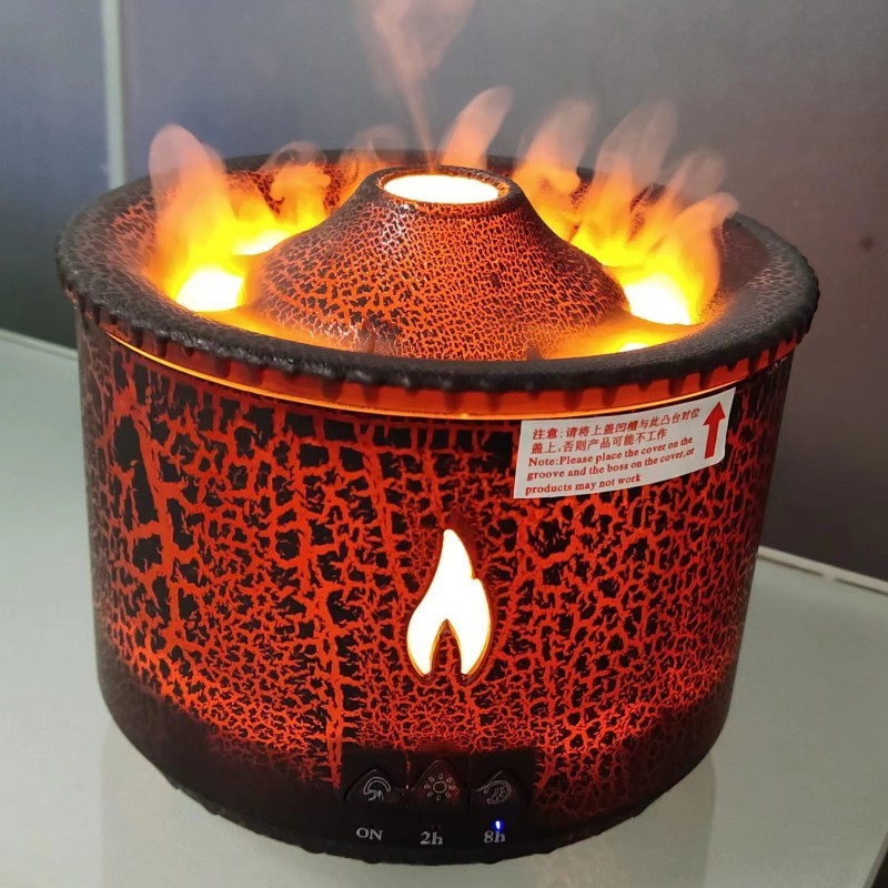 Volcano Aromatherapy Humidifier – Ultrasonic Essential Oil Diffuser with Flame & Jellyfish Mist Effect