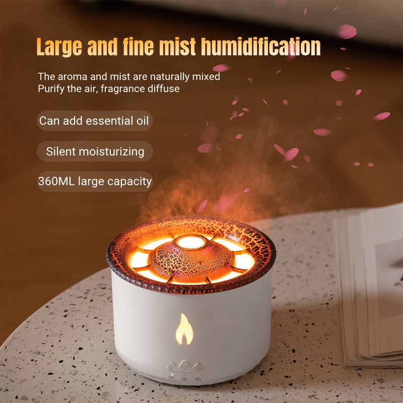 Volcano Aromatherapy Humidifier – Ultrasonic Essential Oil Diffuser with Flame & Jellyfish Mist Effect