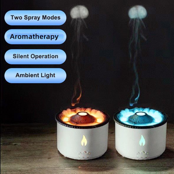 Volcano Aromatherapy Humidifier – Ultrasonic Essential Oil Diffuser with Flame & Jellyfish Mist Effect